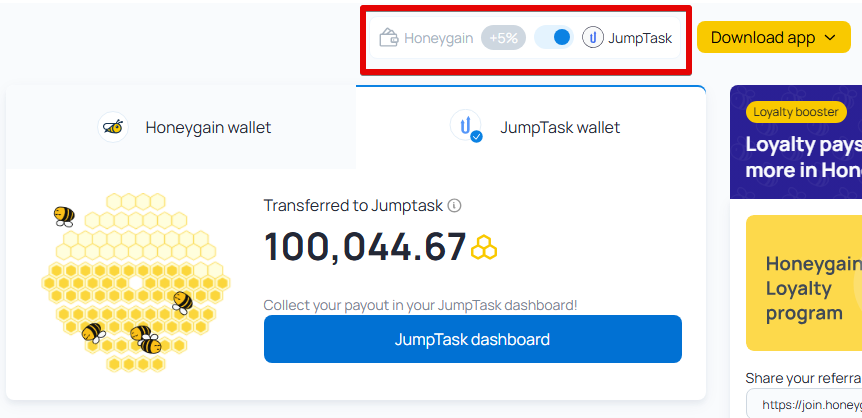 Honeygain Jemptask切り替え後